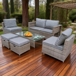Furniture One Grey 6 Seater Rattan Garden Dining Set with Cushion - thumbnail 1