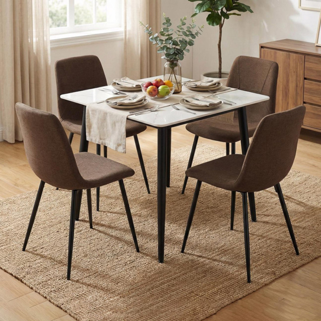 FWStyle Nova Esme 4 Seater Sintered Stone Square Dining Set Cream and Dark Brown - image 1
