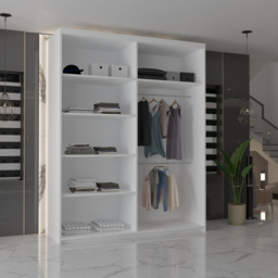 M N Furniture Modern Gala 2 Door White Mirrored Sliding Wardrobe 180cm - thumbnail 3