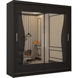 M N Furniture Banton 2 Door Black Curved Mirrored Sliding Wardrobe 120cm - thumbnail 2