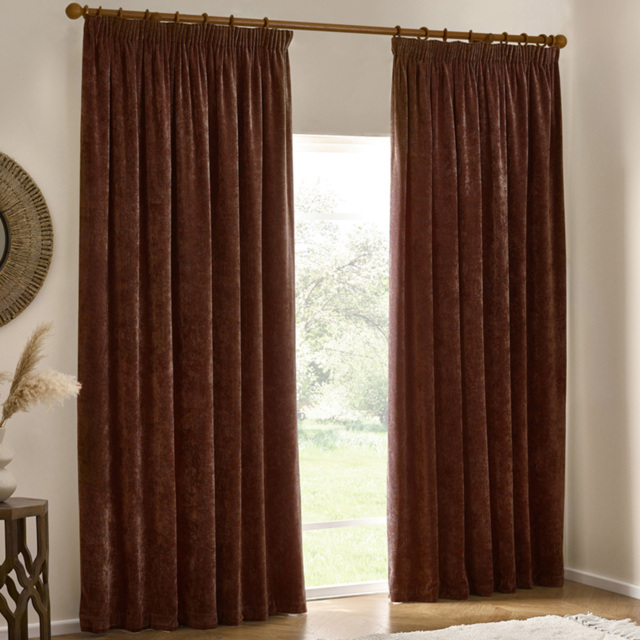 Yard Heavy Chenille Velvet Nutmeg Pencil Pleat Curtains 168 x 137cm - image 1