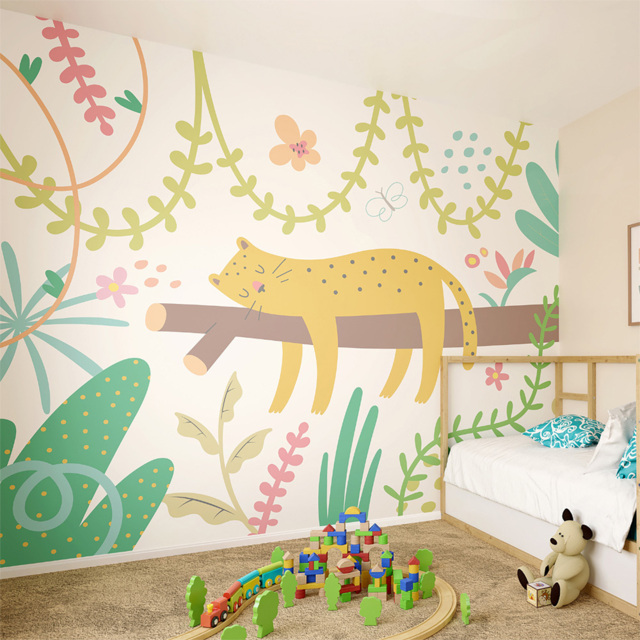 Origin Murals Sleeping Jungle Leopard Green Wall Mural - image 1