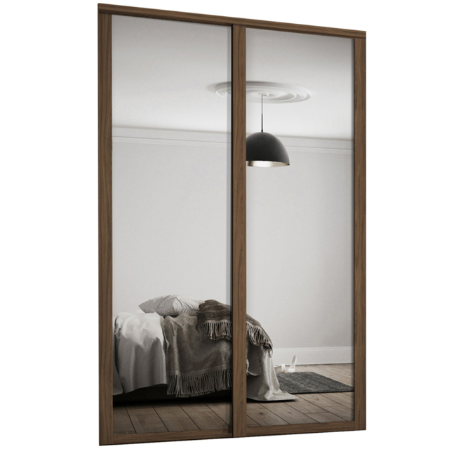 Spacepro Shaker 2 Door Walnut Frame Mirror Sliding Wardrobe Kit 1753mm - image 1