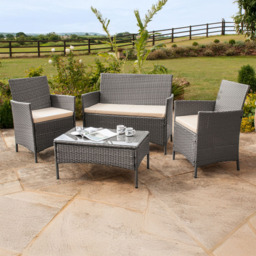 Comfy Living Light Grey 4 Seater Rattan Sofa Set with Cover - thumbnail 1