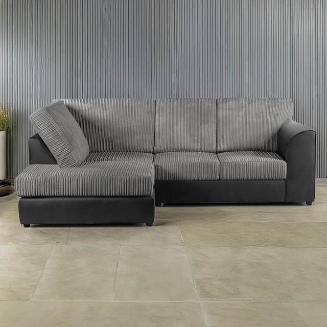 Luxor 4 Seater Black and Grey Jumbo Cord Left Hand L Shaped Corner Sofa with Full Back - image 1