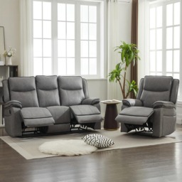 Furniture One Grey 4 Seater Manual Sectional Recliner Couches Sofa Set - thumbnail 1