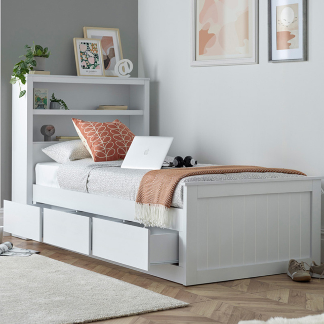 Bedmaster Enzo Single 3 Drawer White Wooden Bed - image 1