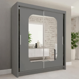Sliding Wardrobes 4U Marika Grey 2 Door Mirror Wardrobe with Shelves and Hanging Rails - thumbnail 1