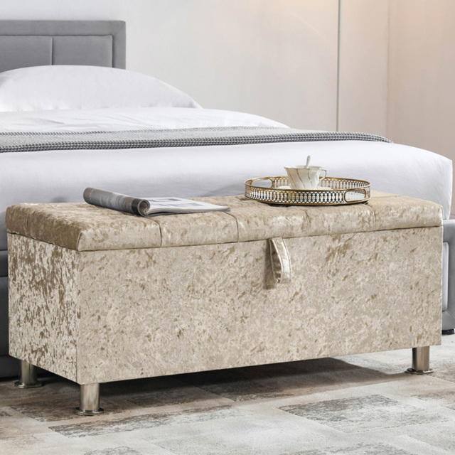 Vida Designs Valencia Champagne Crushed Velvet Storage Ottoman - image 1