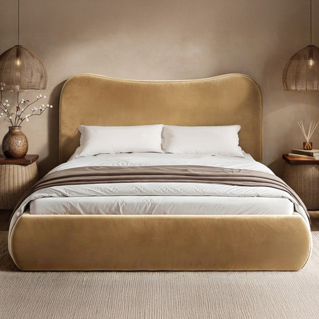 SOLACE+CO Ember Sand Double Velvet Ottoman Bed - image 1