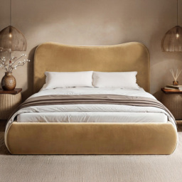 SOLACE+CO Ember Sand Double Velvet Ottoman Bed