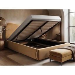 SOLACE+CO Ember Sand Double Velvet Ottoman Bed - thumbnail 4