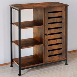 tectake Runcorn Single Door 3 Shelf Industrial Dark Wood Sideboard