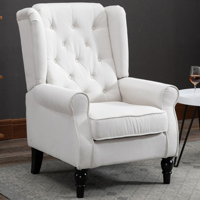 Portland Cream Retro Linen-Touch Wingback Armchair - image 1