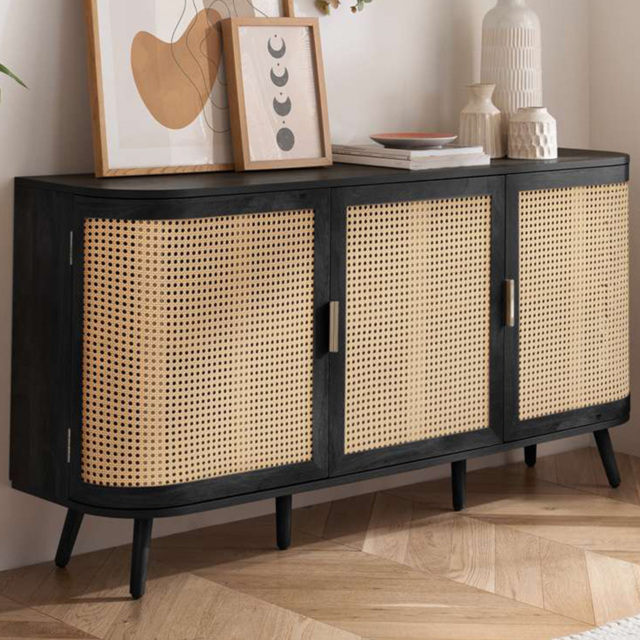 Birlea Noah Black Rattan 3 Door Sideboard - image 1