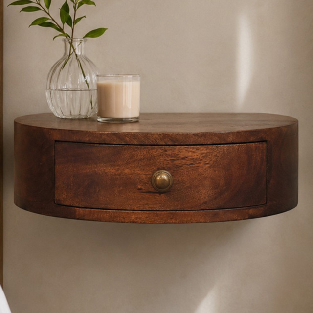 Artisan Furniture Honey Caramel Single Drawer Mango Wood Wall-Mounted Rounded Bedside Table - image 1