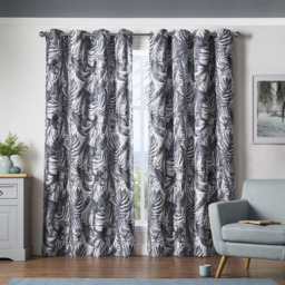 Alan Symonds Mal Satin Blackout Ring Top Eyelet Curtains Charcoal 168 x 137cm - thumbnail 2