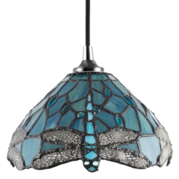 Happy Homewares Emerald Stained Glass Dragonfly Themed Tiffany Pendant Shade with Beads