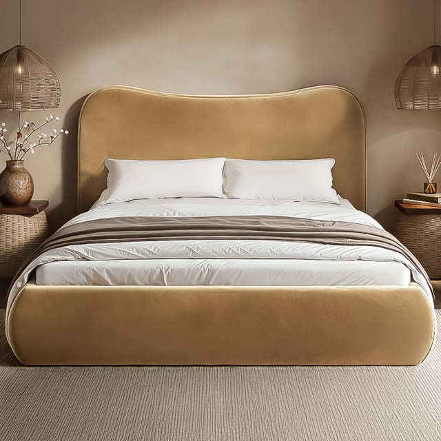 SOLACE+CO Ember Sand King Size Velvet Ottoman Bed - image 1