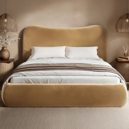 SOLACE+CO Ember Sand King Size Velvet Ottoman Bed