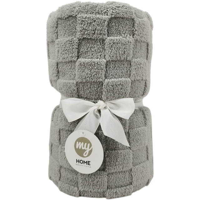 My Home Grey Checkerboard Sherpa Throw