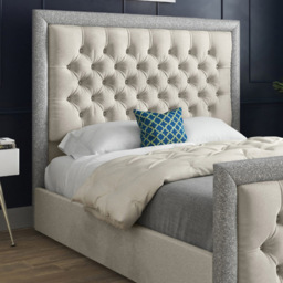 Venice Single Silver Soft Velvet Upholstered Bed Frame with Glitter Border Headboard - thumbnail 3