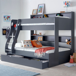 Bedmaster Oliver Onyx Grey Triple Sleeper Single Drawer Bunk Bed with Pocket Sprung Mattresses