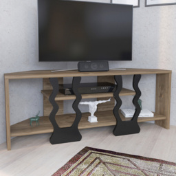 Decorotika Firal Walnut and Black 2 Shelf Corner TV Unit