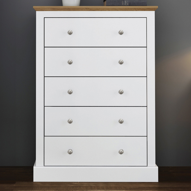 Devon 5 Drawer White Chest of Drawers - image 1