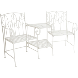 Charles Bentley Antique White 2 Seater Rustic Metal Leaf Pattern Garden Companion Seat - thumbnail 2