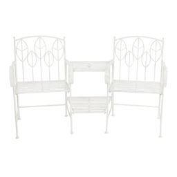 Charles Bentley Antique White 2 Seater Rustic Metal Leaf Pattern Garden Companion Seat - thumbnail 3