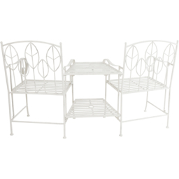 Charles Bentley Antique White 2 Seater Rustic Metal Leaf Pattern Garden Companion Seat - thumbnail 4