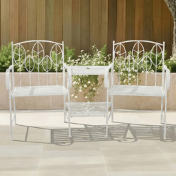 Charles Bentley Antique White 2 Seater Rustic Metal Leaf Pattern Garden Companion Seat - thumbnail 1