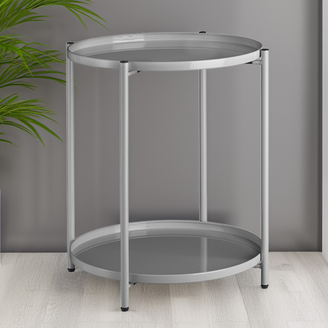 tectake Oxford Grey Round Bedside Table - image 1
