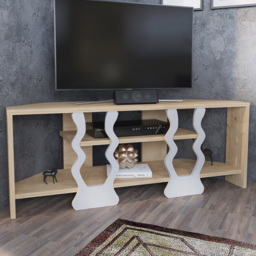 Decorotika Firal Oak and White 2 Shelf Corner TV Unit