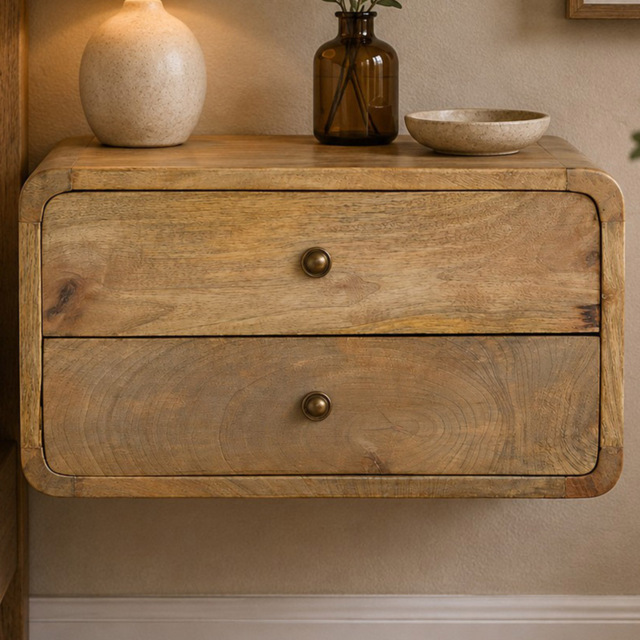 Artisan Furniture Brown 2 Drawer Solid Wood Oak Floating Bedside Table - image 1