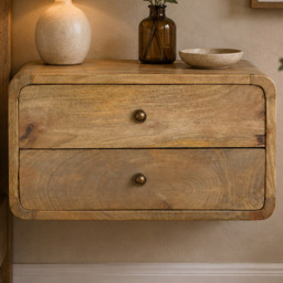 Artisan Furniture Brown 2 Drawer Solid Wood Oak Floating Bedside Table - thumbnail 1
