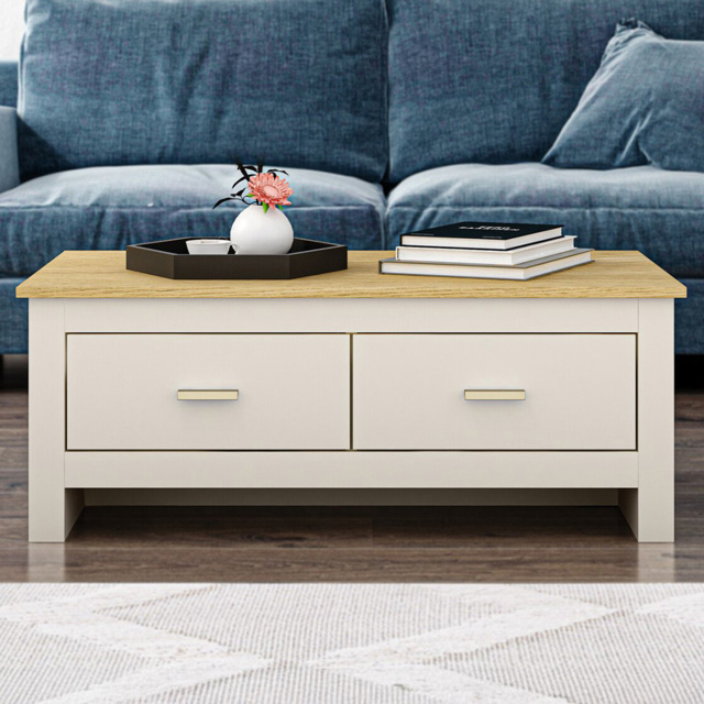 Lexington 2 Drawer Cream and Gold Coffee Table - image 1