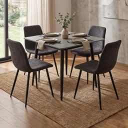 FWStyle Nova Evie 4 Seater Sintered Stone Square Dining Set Grey - thumbnail 1