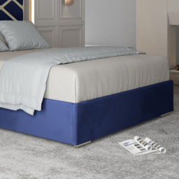 Mayfair Blue King Size Velvet Upholstered Metal Bed Frame with Panelled Headboard - thumbnail 4