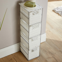 Home Source Ankara 4 Drawer White Wicker Basket Storage Tower Unit