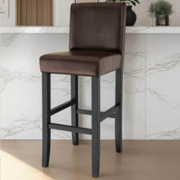 tectake Padded Brown Leather Bar Stool Set of 2 - thumbnail 1