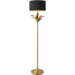 ValueLights Christina Metallic Gold Inner Black Drum Shade Gold Palm Leaf LED Floor Lamp