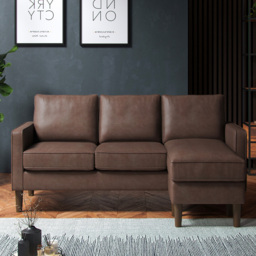 Bexhill Brown Faux Leather 3 Seater Reversible L Shaped Corner Sofa