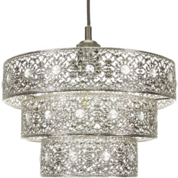 Happy Homewares 3 Tier Polished Silver Moroccan Style Acrylic Gem Ceiling Pendant Shade