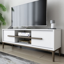 Decorotika Eslem White and Walnut 2 Door 2 Shelf TV Unit