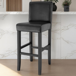 tectake Padded Black Leather Bar Stool Set of 2