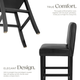 tectake Padded Black Leather Bar Stool Set of 2 - thumbnail 3