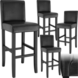 tectake Padded Black Leather Bar Stool Set of 2 - thumbnail 2
