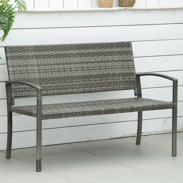 Outsunny 2 Seater Grey Rattan Bench - image 1